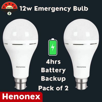Henonex 12W Emergency Light Bulbs with Battery Backup Pack of 2 LED for Home 4 hrs Bulb Emergency Light(White)