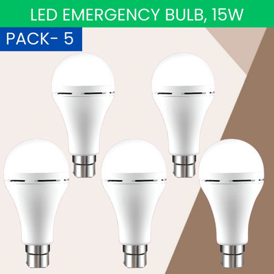 SACRO 15W Rechargeable Inverter LED Bulb with Upto 4H.Power Cut Lighting Pack of_5E418 4 hrs Bulb Emergency Light(White)