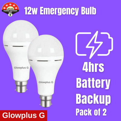 Glowplus G Pack of 2 – 12W Bulbs with Built-in Battery Backup 3 hrs Bulb Emergency Light(White)