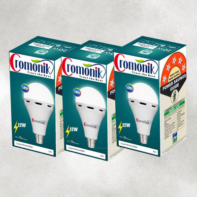 Cromonik Pack of 3-Bright and Reliable 12W Rechargeable LED Bulb 4 hrs Bulb Emergency Light(White)