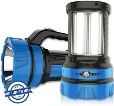 Pick Ur Needs Primer Quality 50 Watt Rechargeable Long Range Search Torch Light with 2 Side Emergency Tube Light 6 hrs Torch Emergency Light(Blue)