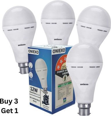 ONIEXO Pack of 4-Rechargeable 12W LED Bulb for Multi-Use During Emergencies and Travel 4 hrs Bulb Emergency Light(White)