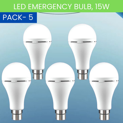 SACRO 15W Rechargeable Inverter LED Bulb with Upto 4H.Power Cut Lighting Pack of_5D169 4 hrs Bulb Emergency Light(White)