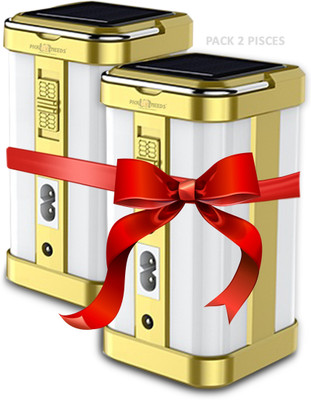Pick Ur Needs Emergency Solar Rechargeable Home LED Floor Lantern Lamp Light 4 Side Tube Pack2 6 hrs Lantern Emergency Light(Gold)