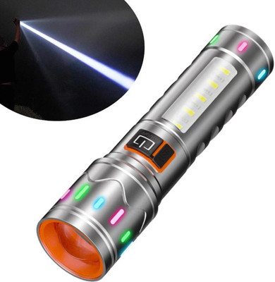AKR Powerful Rechargeable Zoomable metal LED Torch 5 Modes Flashlight Super Bright 6 hrs Torch Emergency Light(Silver)