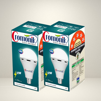 Cromonik Pack of 2-12W Rechargeable LED Bulb with Overcharge Protection 4 hrs Bulb Emergency Light(White)
