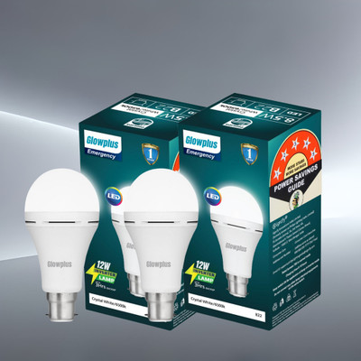Glowplus G Pk-2-12W LED Bulb with B22 Base Fitting 4 hrs Bulb Emergency Light(White)