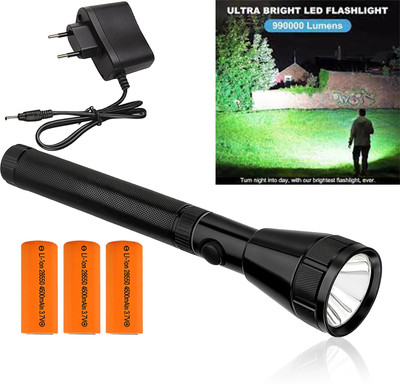 CICASTO LED Torch Light with High Power Beam Adjustable Focus and Easy Grip 6 hrs Torch Emergency Light(Black)