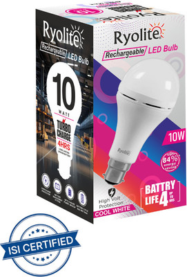Ryolite Rechargeable Bulb 4Hr Battery Backup Inverter Bulb, 10 W Standard B22 LED Bulb 4 hrs Bulb Emergency Light(White)
