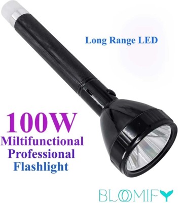 BloomiFy TWO IN ONE TORCH IN 4 MODES TORCH LONGE RANGE 1000M BACK-UP 8 hrs Torch Emergency Light(Black)