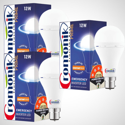 Cromonik (Pack of 3)-12W Rechargeable LED Bulb with Smart Tech 4 hrs Bulb Emergency Light(White)