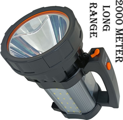 MitSales 120 W Water Proof Torch With ,2 Km Long Range Search Light ,Jumbo Size ,4 Modes 8 hrs Torch Emergency Light(Silver & Black)