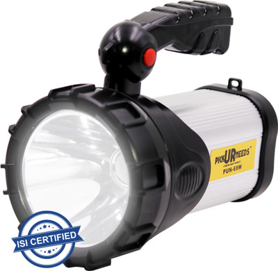 Pick Ur Needs Rechargeable Long Range Search Torch Light 100 Watt+Blinker+USB Power Bank 10 hrs Torch Emergency Light(Silver)