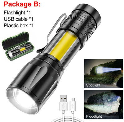 Zeno volt Mini Rechargeable Pocket Light Zoom COB USB Charging Led Water Proof DP 3 hrs Torch Emergency Light(Black)