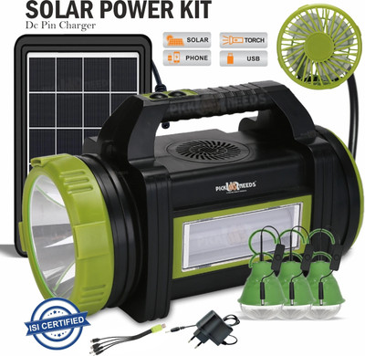 Pick Ur Needs Solar Inverter Kit With Attach Fan Torch 3 Bulbs Mobile Charging Support 6000mAh 8 hrs Torch Emergency Light(Black, Green)