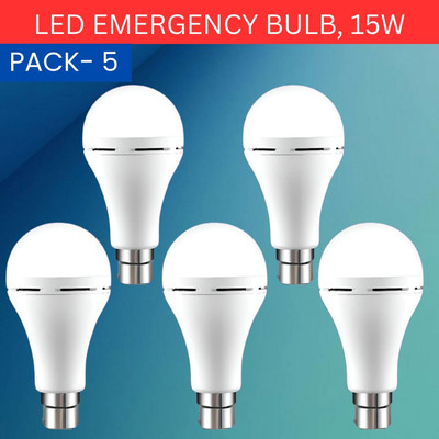SACRO 15W Rechargeable Inverter LED Bulb with Upto 4H.Power Cut Lighting Pack of_5D67 4 hrs Bulb Emergency Light(White)