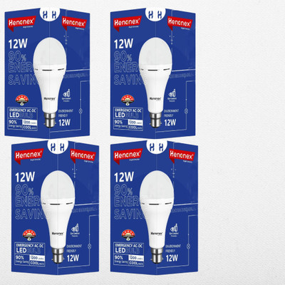 Henonex Pack of 4 Rechargeable 12W Emergency Bulbs | Long-Lasting Lights 4 hrs Bulb Emergency Light(White)