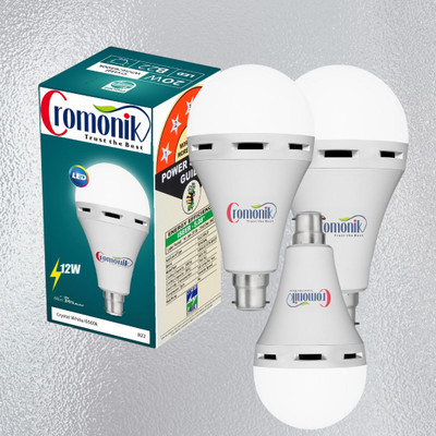 Cromonik Pack of 3-Rechargeable 12W Bulb for Versatile Lighting Needs 4 hrs Bulb Emergency Light(White)