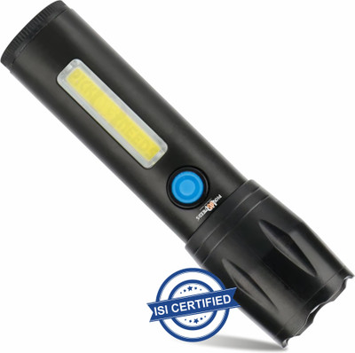 Daily Needs Shop Zoomable Mini Pocket Torch With Strong Brightness 3 Mode Light + Side COB LED 3 hrs Torch Emergency Light(Black)