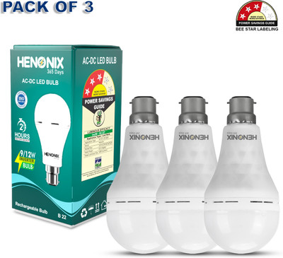 HENONIX Set of 3 – 12W Inverter LED Bulbs | 4 Hours Backup Light | Cool White 2 hrs Bulb Emergency Light(White)