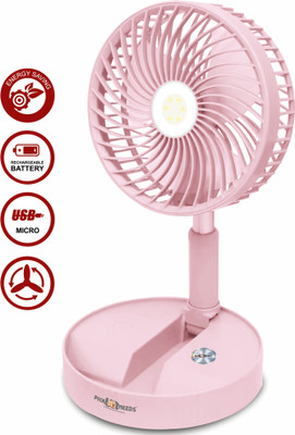 Daily Needs Shop Rechargeable Table Fan 2 Mode LED 3 Type Speed Foldable 3 Blade With LED Light 4 hrs Lantern Emergency Light(W6)
