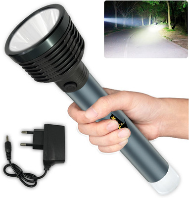 Make Ur Wish 2 In 1 Charging Torch Long Range Flashlight Aluminium Body 10 hrs Torch Emergency Light(Black)