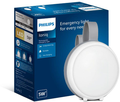 PHILIPS Ioniq 5W Round Portable Rechargeable LED with backup of upto 5 hrs Lantern Emergency Light(Grey)