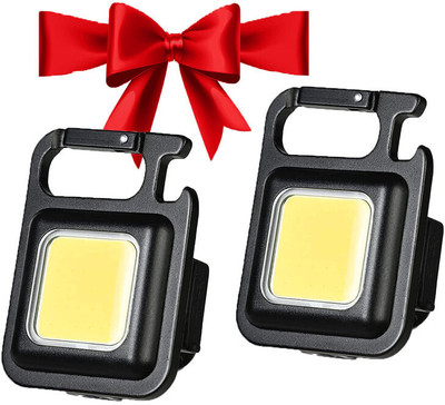 ZYRIAN (Pack Of 2 ) COB Small-Flashlights, 500Lumens Bright Rechargeable Keychain 2 hrs Lantern Emergency Light(Black)