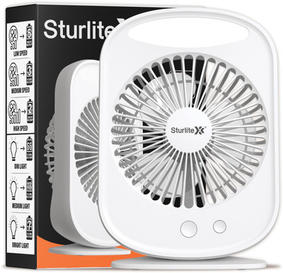 Sturlite Airify 10W Mini Portable Table Fan + Lamp| 3 Speed Modes| 3 Lighting Modes 5 hrs Lantern Emergency Light(White) Sturlite Airify 10W Mini Portable Table Fan + Lamp| 3 Speed Modes| 3 Lighting Modes 5 hrs Lantern Emergency Light(White)