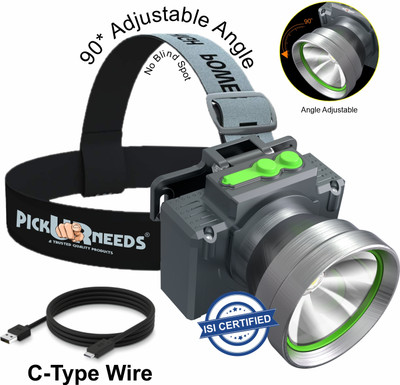 Pick Ur Needs Rechargeable Head Lamp With 3 Mode LED Almunium Body 150W Laser 2400 mAh Battery 3 hrs Torch Emergency Light(Silver)