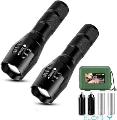 BloomiFy Waterproof High Power Long Range Rechargeable Torch Pack Of 2 8 hrs Torch Emergency Light(Black)