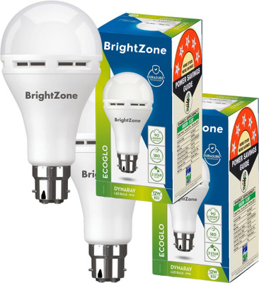 Brightzone Pack of 2-Compact Emergency 12W Rechargeable LED Bulb 4 hrs Bulb Emergency Light(White)