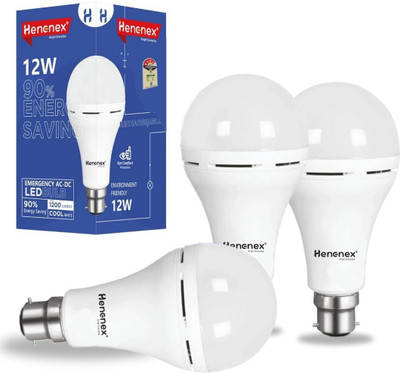Henonex 12W Self-Charging LED Bulb|Pck of 3 4 hrs Bulb Emergency Light(White)