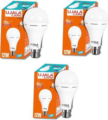 UJALA CARE 12W AC-DC Inverter Led (Pack of 3)| Super Fast Charging in 3 hrs| Battery Backup 4 hrs Bulb Emergency Light(White)