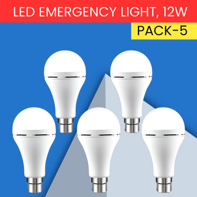 SACRO 12W Rechargeable Inverter LED Bulb with Upto 4H.Power Cut Lighting Pack of_5Z1 4 hrs Bulb Emergency Light(White)