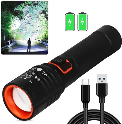 Aubade M035 (ZOOMABLE LED METAL TORCH)5 Modes Flashlight, Super Bright 15W 8 hrs Torch Emergency Light(Black)