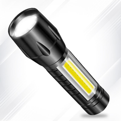 Daily Needs Shop Chargeable Pocket Torch With Side COB LED Light Zooming Head Adjusting Focus LED 3 hrs Torch Emergency Light(Black)
