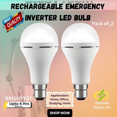 Clairbell Rechargeable Emergency Bulb Inverter Bulb for home 4Hr battery backup_Pack2 Y175 4 hrs Bulb Emergency Light(White)