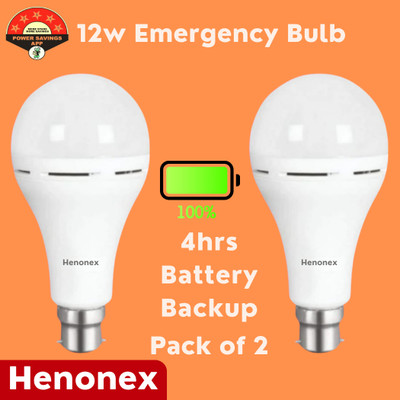 Henonex Bright 12W Emergency Bulb Long Battery Life 2 Pcs 4 hrs Bulb Emergency Light(White)