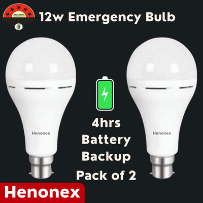 Henonex 12 Watt Rechargeable LED Emergency Bulbs Set of 2 for Power Failure 4 hrs Bulb Emergency Light(White)