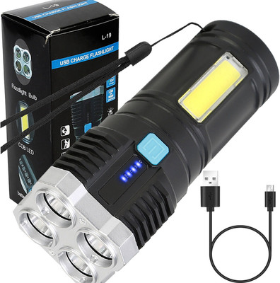 ASTOUND Rechargeable LED Flashlights High Lumens-Black 3 hrs Torch Emergency Light(Black)