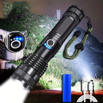 Zeno volt 376 Metal Led Long Range 1000 Meter High Power Zoomable & Type-C Torch 8 hrs Torch Emergency Light(Black)