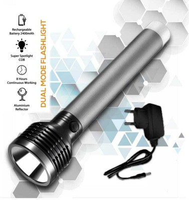 Zeno volt 2 in 1 Lithium Battery Long Range Led torch Light Rechargeable (2400mAh) Torch 6 hrs Torch Emergency Light(Grey, Black)