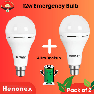 Henonex Emergency Bulb Pack of 2 Rechargeable Power Saver Light 4 hrs Bulb Emergency Light(White)
