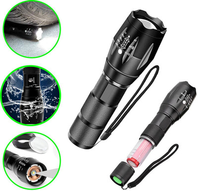 CICASTO Adjustable Zoomable High Power Camping Flashlight Aluminum Torch 5 hrs Torch Emergency Light(Black)