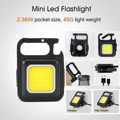 MHAX Mini Cob 500 lumens Rechargeable Multifunctional Keychain 1 hrs Torch Emergency Light(Black)