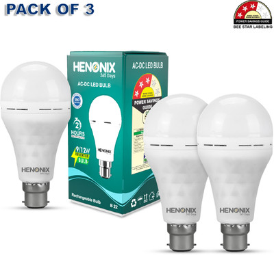 HENONIX 12W Rechargeable Emergency LED Bulb Combo (3 Pieces) – Auto-On During Power Cuts 2 hrs Bulb Emergency Light(White)