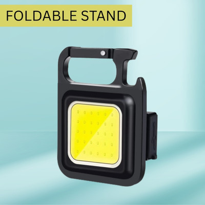 GUGGU Mini (LED COBB) Keychain Flashlight With4 Light Modes Folding Bracket BottleG112 4 hrs Torch Emergency Light(Black)