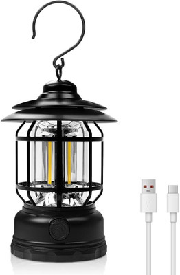 Dazzel Flex High Capacity Portable Lanterns with Metal Handle and Rechargeable 8 hrs Lantern Emergency Light(Black)