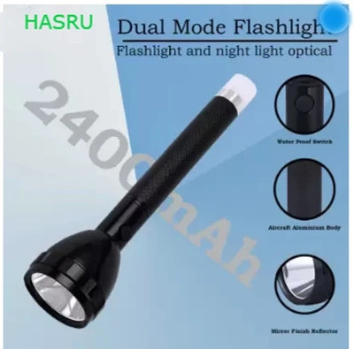 HASRU J-8990 LONG RANGE FLASHLIGHT WITH RECHARGEABLE Lantern 6 hrs Torch Emergency Light(Black)